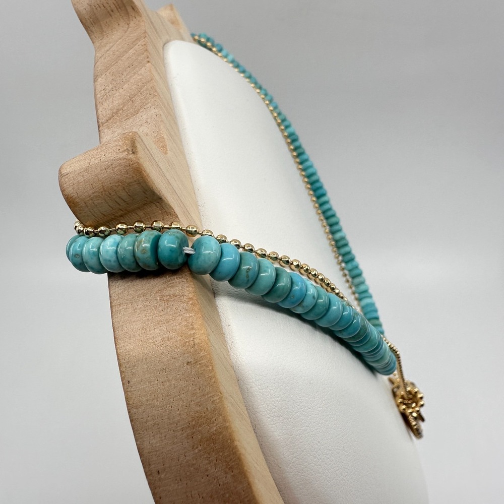 Turquoise & Gold Tone Beaded Evil Eye Layered Necklace Rhinestone Bohemian Gift - Picture 14 of 17